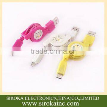 Portable retractable USB 2.0 5pin mobile micro usb data cable for Samsung HTC