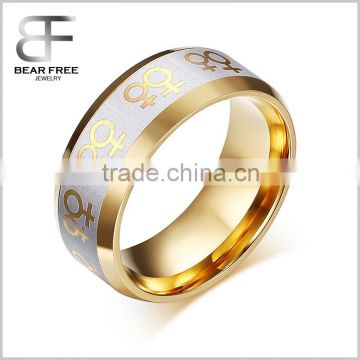 Gay Lesbian LGBT Pride Stainless Steel Ring Gold Tone Band for Sisters or Girlfriends 8mm