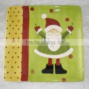 Christmas plate,square santa plate, dolomite santa plate