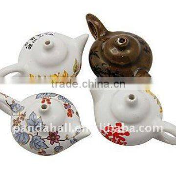 Handmade Porcelain Beads, Famille Rose Porcelain, Teapot, Multicolor, about 32.5x53x23.5mm, hole: 2.7mm(PORC-E1019-M)