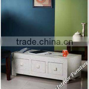 Coffee Table-White Bone Inlay Three Drawer