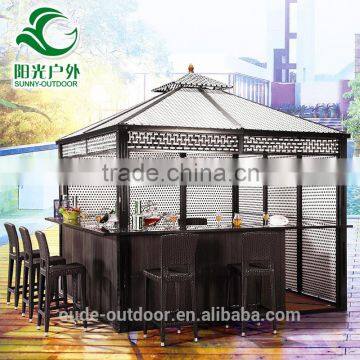 Waterproof Double tops rattan bar gazebo with WPC floor luxurious design