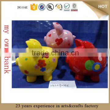 2015 hot selling ceramic piggy bank that counts money