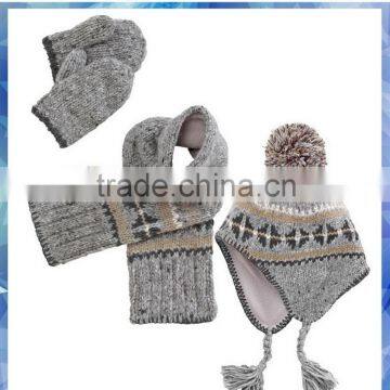 grey fairisle knit scarf hat & glove sets for young boys