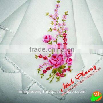 Flower Design With Hand Embroidery Handkerchief
