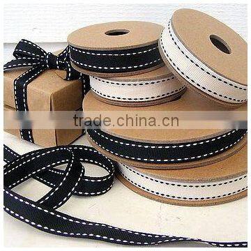 black 1 inch grosgrain ribbon with white stitched wired