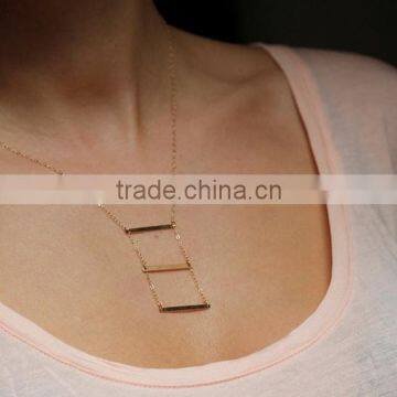 Punk Style Simple Gold Silver Horizontal Bar 3 Sticks Pendant Thin Chain Necklace Jewelry