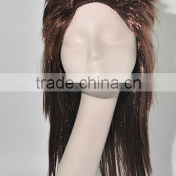 Brown silk wig with bangs for Christmas N226