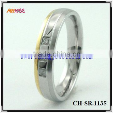 Fashion fang diamond inlay stainless steel wedding ring gold edge