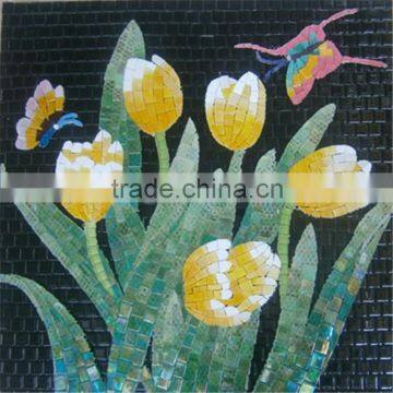 LJ Yellow Tulip Kitchen Wall Mosaic Tiles Glass Mosaic Floral Mural Backsplash