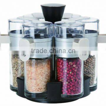 SINOGLASS 6pcs measurable cylinder glass spice jar with rack