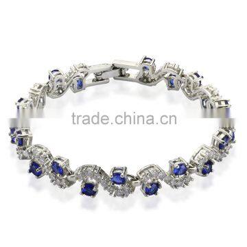 Rellecona unique wave design bracelet inlaid sapphire cubic zircon gold plated wedding jewelry 7''