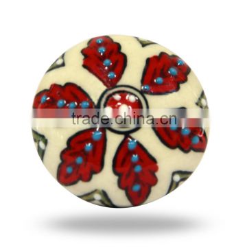 Ceramic Embossed Red Flower Knob