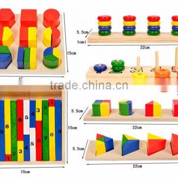 Early Educational Toy Montessori With 14pcs Wooden Geometry Blocks photo-2