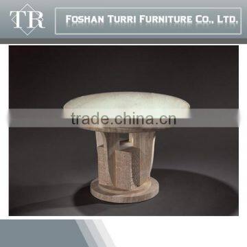 Large Hand Craved Natural Travertine Round Tea Table photo-2