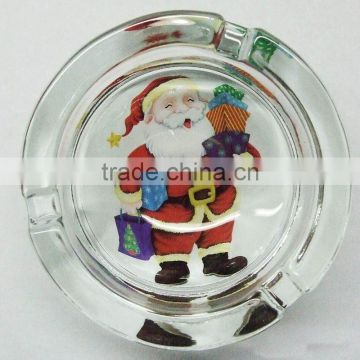 decaled glass ashtray,13cm round glass ashtray,glass cigarette ashtray