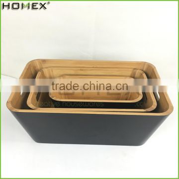 3pc Bamboo Storage Bin Set/Black Color Storage Box with Handle/Homex_FSC/BSCI Factory