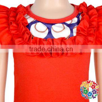 Baseball Printed Bibs Toddler Tops Boutique Ruffle Tops for Girls photo-4