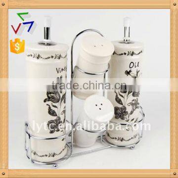 4pcs factory price ceramic cruet set with rack