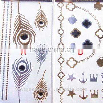 T002-013 Metallic Gold Removal Wholesale Jeweled Peacock FeatherFake Tattoo Eyewear