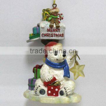 Polyresin White Bear Holding Star Christmas Ornaments