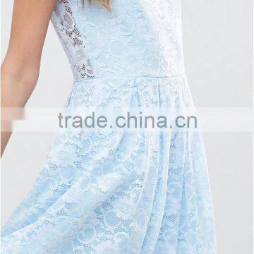 Guangzhou Clothing OEM Blue Pleated Skirt Lace Mini T-Shirt Dress photo-5