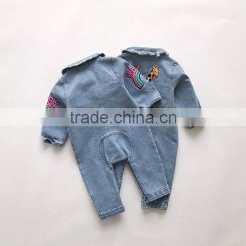 Korean Style Baby Clothes Romper Stone Washed Denim Romper With Two Pocket photo-5