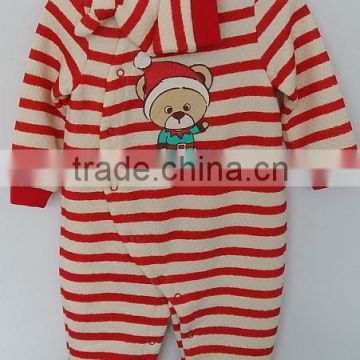 cute babies little bear printed Christmas stripes rompers