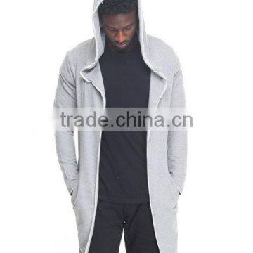 Open Front Long Sleeve Men's Elongated Hoody Coat Attached Hood Made in China Factory photo-3