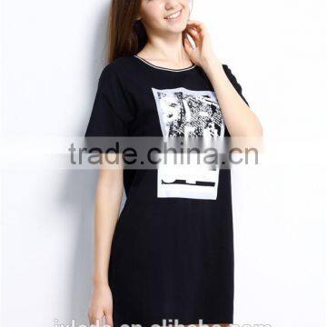 Fashion Women's Contracted Front Plastisol Printing Letters Embroidery Short Sleeve Longline T-shirt photo-4