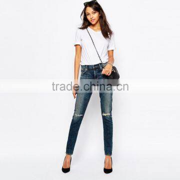 Knee Ripped New Model Jeans for Lady Wholesale Custom Design photo-4