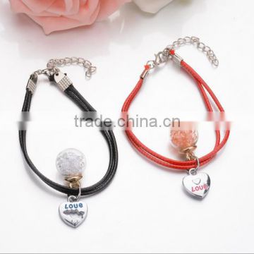 couple love charm glass ball cord bracelets diy lobster clasp wax cord bracelets for women gifts 2017