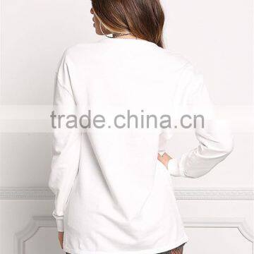 MGOO New Arrival Customized Spring Terry Sweater Tops Plain White Boyfriend Oversized Loose 100 Cotton Brushed Long Sleeves photo-5