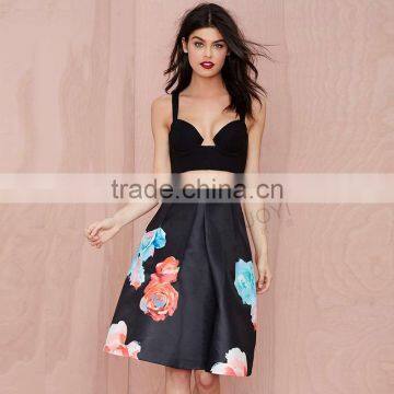 MGOO 2016 Brand Design Custom Floral Umbrella Skirts For Women High Waist Black Beauty Up Skirt 15145A216 photo-4