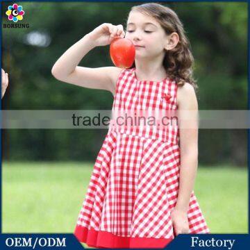 2015 Children Cotton Frock Designs Red Plaid Sleeveless Summer Dress For Kids Flower Girls Party Prom Dress