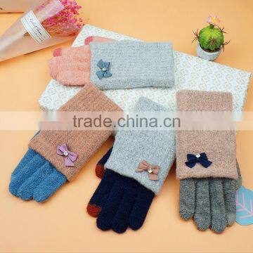 Fashion Mittens Design Acrylic Cheap Winter Knit Women Gloves Factory photo-6