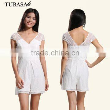 custom made clothing manufacturers white froral lace hem cap sleeve blank sexy woman romper