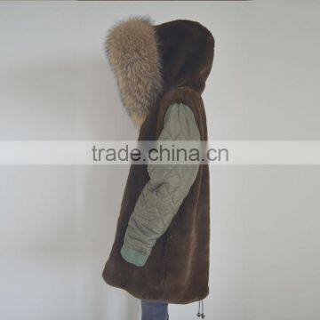 Myfur Long Parka With Detachable Raccoon Fur Hood Navy Fur Trimmed photo-5