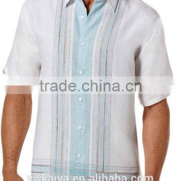 100% Linen Short Sleeve L Shape Engineered Stripe Shirt