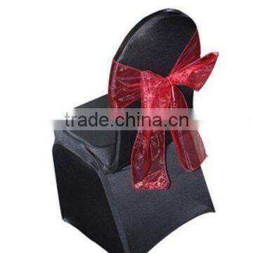 black wedding spandex chair cover stretch wedding seat cover organza sash