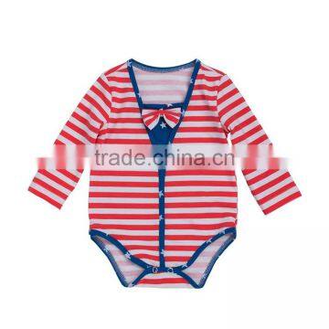 Baby Girl Long Sleeve Red White Striped Romper Outfit Clothes