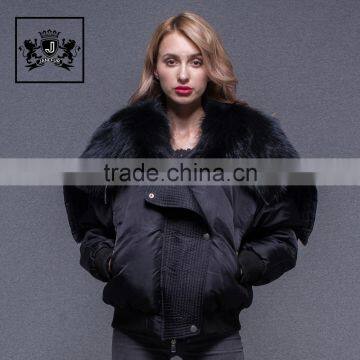 Short overcoat plus size fur collar duck down feather liner bomber jacket