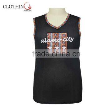 New fashion O-neck printing black t-shirt without sleeves