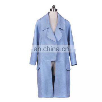 2014 Light Blue Lapel Collar Long Sleeve Ladies Winter Coat