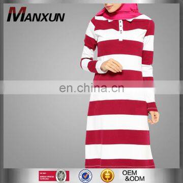 Manxun everyday basic plum muslim women striped tunic tops muslim women long sleeve moslem dress