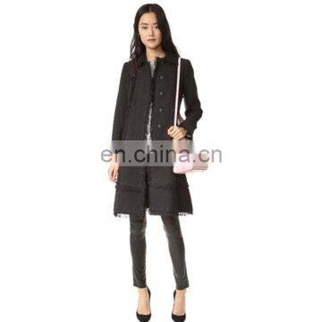 OEM Service Elegant Black Body Fit Wool Ladies Topcoat photo-3