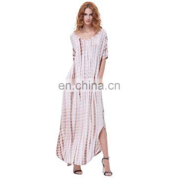 Kate Kasin Womens Casual Loose Comfortable Short Sleeve V-Neck Tie Dye Maxi Dress KK000701-3