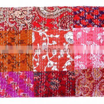 Indian Handmade Patchwork Kantha Quilt Bedspread Throw Cotton Queen Size Blanket photo-2