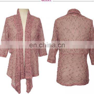 Old Woman Rose Plain Mesh See-Through Kimono Cardigan Joker Design Blouse photo-3
