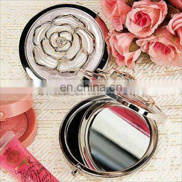 A0209 Cream White Rose Chrome Compact Mirror Wedding Favors